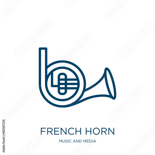 french horn icon from music and media collection. Thin linear french horn, sound, music outline icon isolated on white background. Line vector french horn sign, symbol for web and mobile