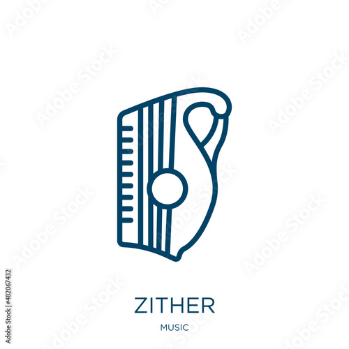 zither icon from music collection. Thin linear zither, music, string outline icon isolated on white background. Line vector zither sign, symbol for web and mobile photo