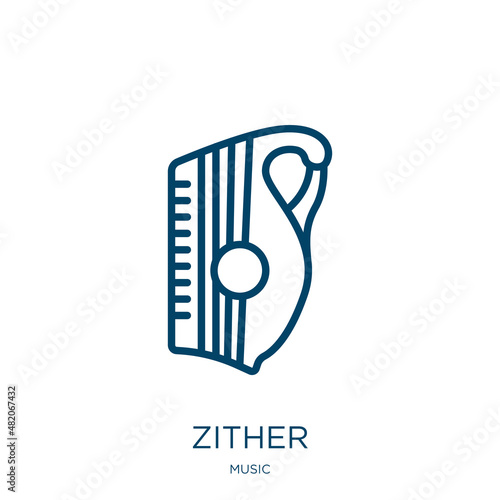 zither icon from music collection. Thin linear zither, music, string outline icon isolated on white background. Line vector zither sign, symbol for web and mobile