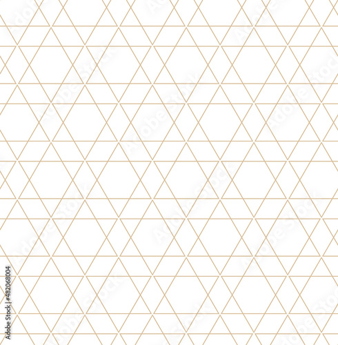 Fototapeta Naklejka Na Ścianę i Meble -  Golden geometric vector seamless patterns. Golden lines, triangles and rhombuses on a white background. Modern illustrations for wallpapers, flyers, covers, banners, minimalistic decorations