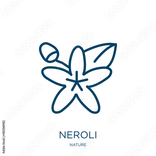 neroli icon from nature collection. Thin linear neroli, seasoning, condiment outline icon isolated on white background. Line vector neroli sign, symbol for web and mobile