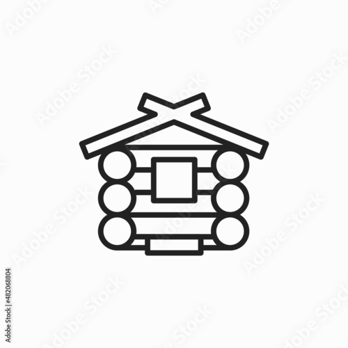 Wood log house icon, wooden hut icon. Log Cabin Icon