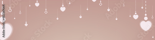 Warm heart hangings and decoration on vector illustration banner with copy space in earth tone for valentine day concept