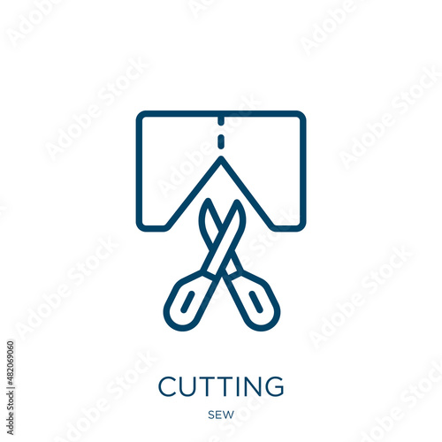 cutting icon from sew collection. Thin linear cutting, cut, business outline icon isolated on white background. Line vector cutting sign, symbol for web and mobile
