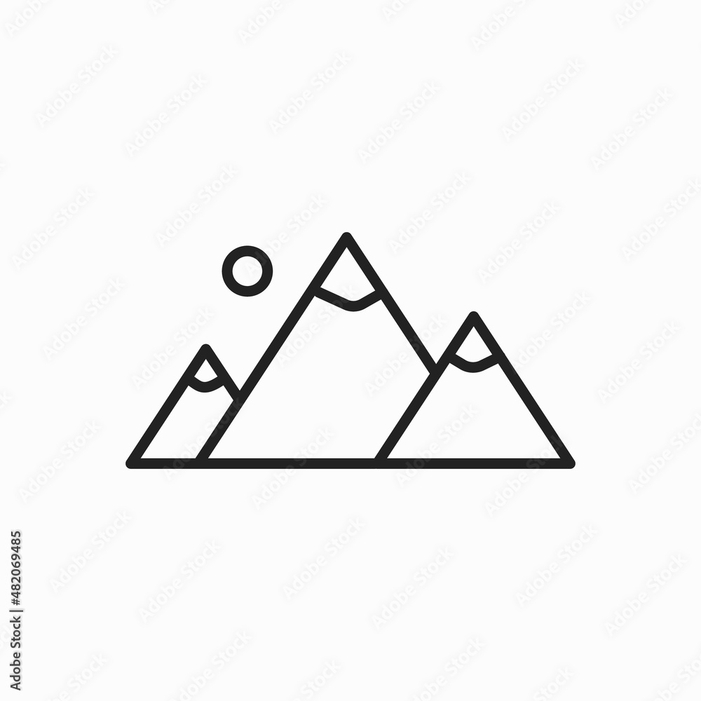 Mountain and sun icon vector isolated on white. Mountain and sun simple thin line icon vector illustration Mountain and sun icon vector isolated on white. Mountain and sun simple thin line icon vector illustration