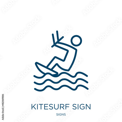 kitesurf sign icon from signs collection. Thin linear kitesurf sign, kitesurfing, sport outline icon isolated on white background. Line vector kitesurf sign sign, symbol for web and mobile
