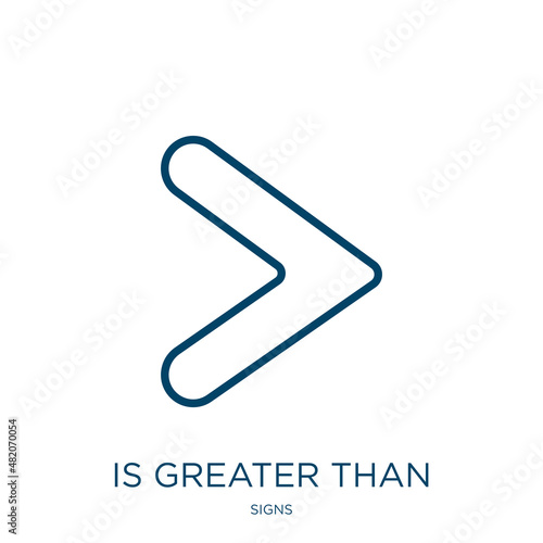 is greater than icon from signs collection. Thin linear is greater than, greater, math outline icon isolated on white background. Line vector is greater than sign, symbol for web and mobile photo