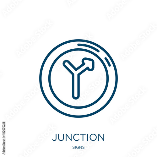 junction icon from signs collection. Thin linear junction, arrow, road outline icon isolated on white background. Line vector junction sign, symbol for web and mobile