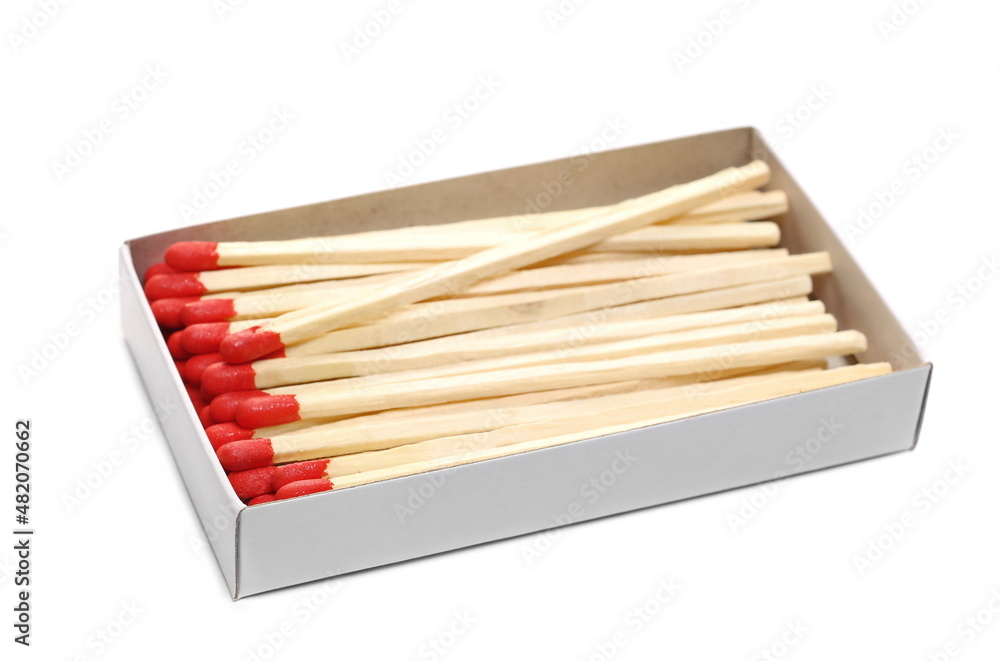 Fire matches pile with carton box isolated on white Fire matches pile with carton box isolated on white