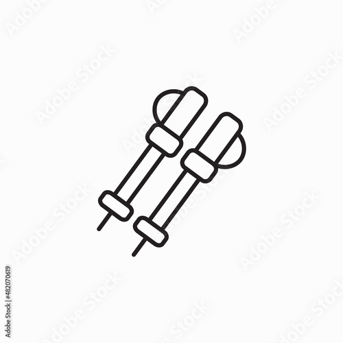 Ski sticks icon, outline style, ski icon vector isolated on white background. Simple winter games icon. Can be used as web element, playing design icon on white background