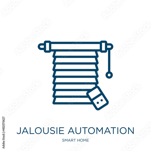 jalousie automation icon from smart home collection. Thin linear jalousie automation, jalousie, control outline icon isolated on white background. Line vector jalousie automation sign, symbol for web