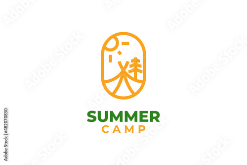 Summer camp logo design vector template
