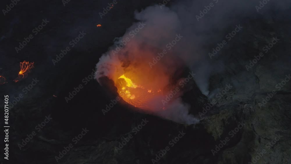 Drone Of Volcano Erupting With Smoke And Molten Lava Drone Of Volcano Erupting With Smoke And Molten Lava