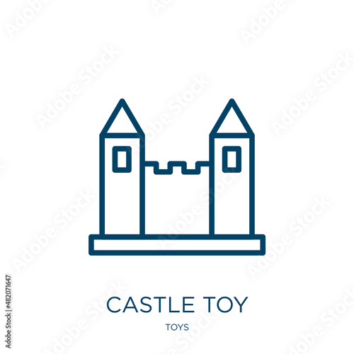 castle toy icon from toys collection. Thin linear castle toy, castle, toy outline icon isolated on white background. Line vector castle toy sign, symbol for web and mobile