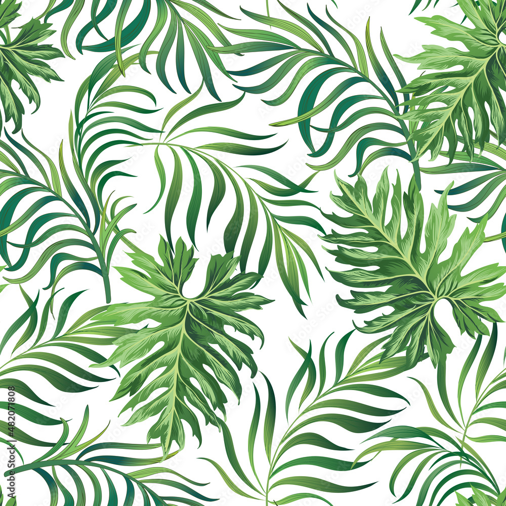 Jungle vector pattern with tropical leaves.Trendy summer print. Exotic seamless background.
Jungle vector pattern with tropical leaves.Trendy summer print. Exotic seamless background.