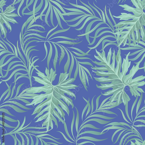 Jungle vector pattern with tropical leaves.Trendy summer print. Exotic seamless background. © Logunova Elena