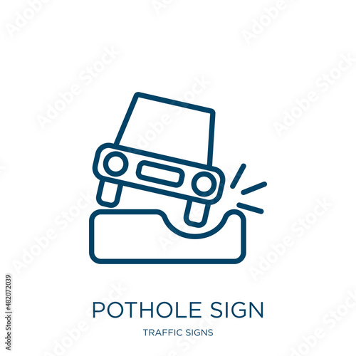 pothole sign icon from traffic signs collection. Thin linear pothole sign, pothole, danger outline icon isolated on white background. Line vector pothole sign sign, symbol for web and mobile