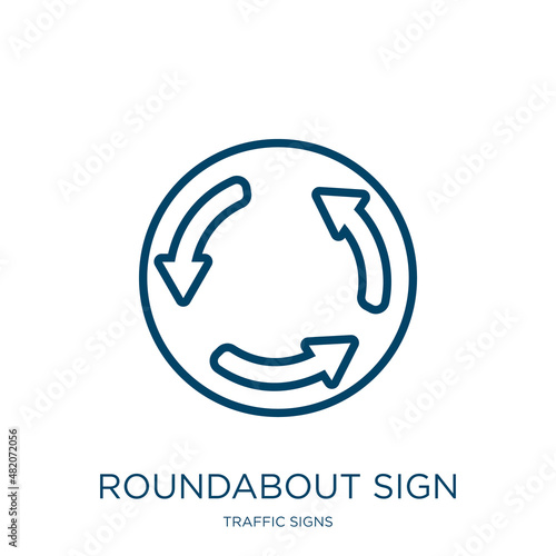 roundabout sign icon from traffic signs collection. Thin linear roundabout sign, traffic, street outline icon isolated on white background. Line vector roundabout sign sign, symbol for web and mobile