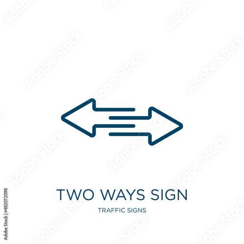 two ways sign icon from traffic signs collection. Thin linear two ways sign, arrow, two outline icon isolated on white background. Line vector two ways sign sign, symbol for web and mobile