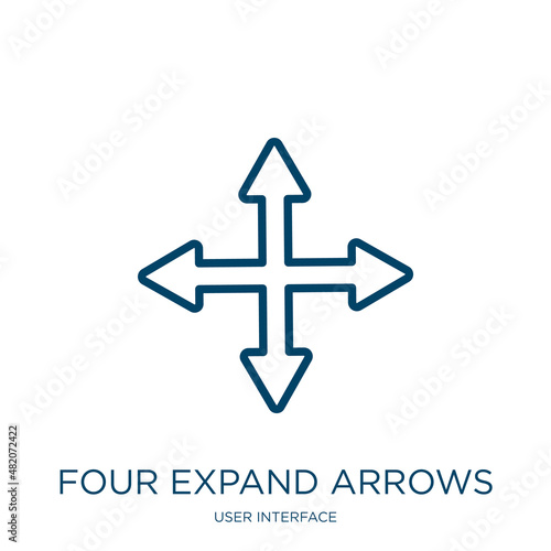 four expand arrows icon from user interface collection. Thin linear four expand arrows, navigation, expand outline icon isolated on white background. Line vector four expand arrows sign, symbol for