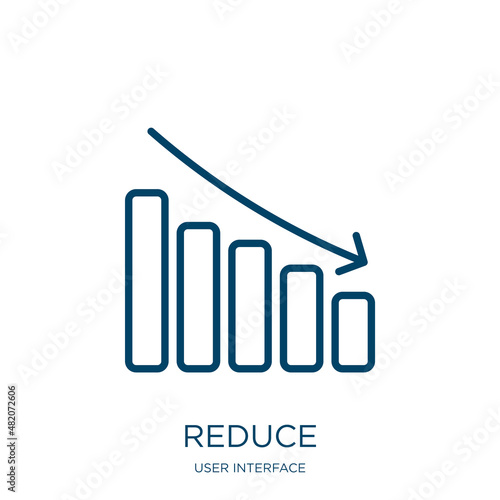 reduce icon from user interface collection. Thin linear reduce, arrow, ecology outline icon isolated on white background. Line vector reduce sign, symbol for web and mobile