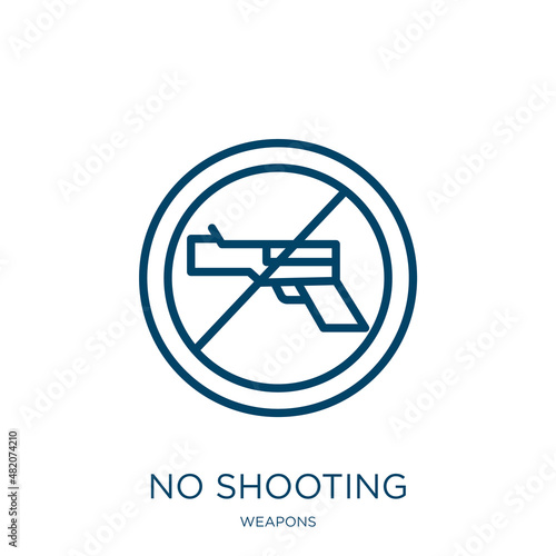 no shooting icon from weapons collection. Thin linear no shooting, camera, shooting outline icon isolated on white background. Line vector no shooting sign, symbol for web and mobile