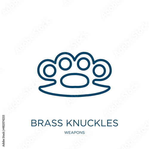 brass knuckles icon from weapons collection. Thin linear brass knuckles, danger, military outline icon isolated on white background. Line vector brass knuckles sign, symbol for web and mobile