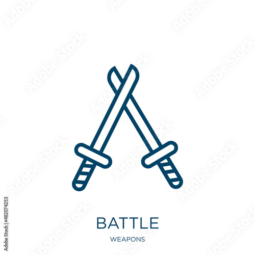battle icon from weapons collection. Thin linear battle, shield, war outline icon isolated on white background. Line vector battle sign, symbol for web and mobile