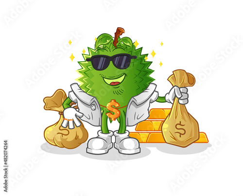 durian rich character. cartoon mascot vector