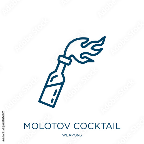 molotov cocktail icon from weapons collection. Thin linear molotov cocktail, molotov, fire outline icon isolated on white background. Line vector molotov cocktail sign, symbol for web and mobile