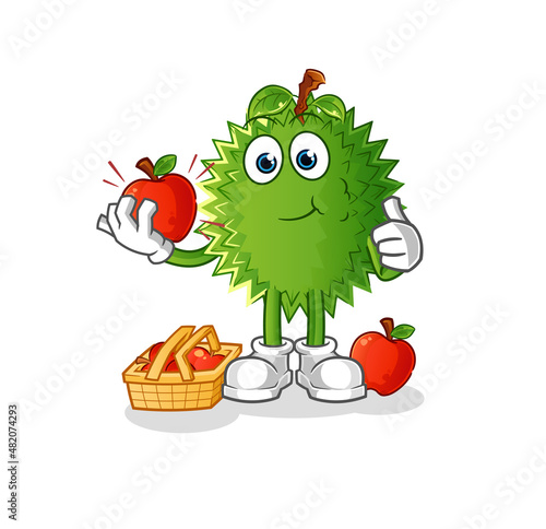 durian eating an apple illustration. character vector
