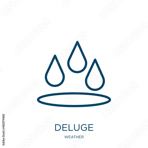 deluge icon from weather collection. Thin linear deluge, weather, water outline icon isolated on white background. Line vector deluge sign, symbol for web and mobile