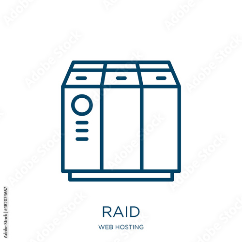 raid icon from web hosting collection. Thin linear raid, hardware, storage outline icon isolated on white background. Line vector raid sign, symbol for web and mobile