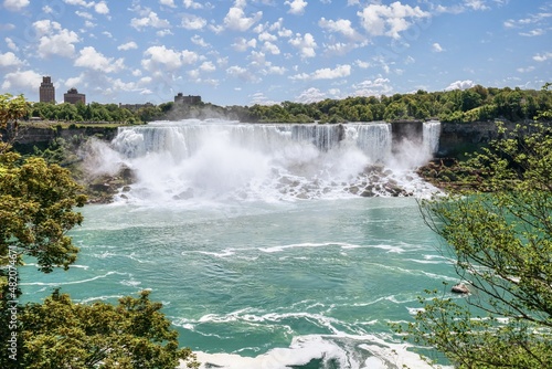 A closeup of the roaring waterfall at Niagara Falls