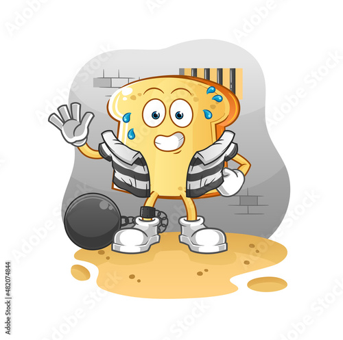 white bread criminal in jail. cartoon character