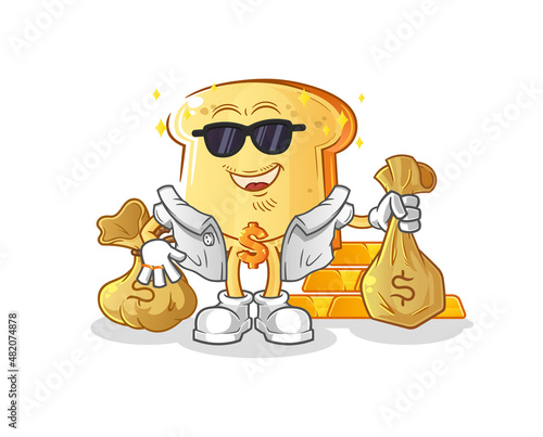 white bread rich character. cartoon mascot vector