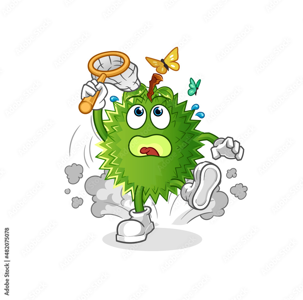 Fototapeta premium durian catch butterfly illustration. character vector