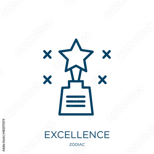 excellence icon from zodiac collection. Thin linear excellence, business, quality outline icon isolated on white background. Line vector excellence sign, symbol for web and mobile