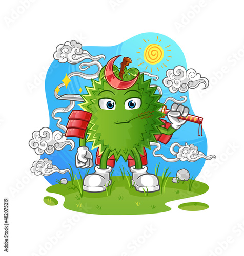 durian samurai cartoon. cartoon mascot vector