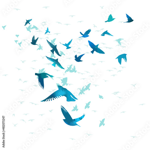 A flock of blue birds. Vector illustration