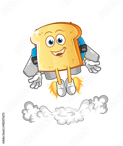 white bread with jetpack mascot. cartoon vector