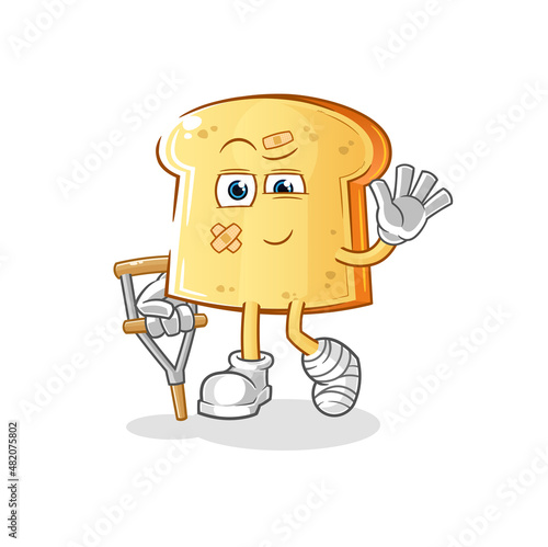 white bread sick with limping stick. cartoon mascot vector