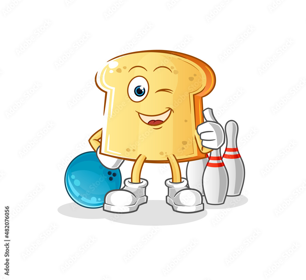 white bread play bowling illustration. character vector