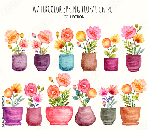 hand drawn collage of floral in pots