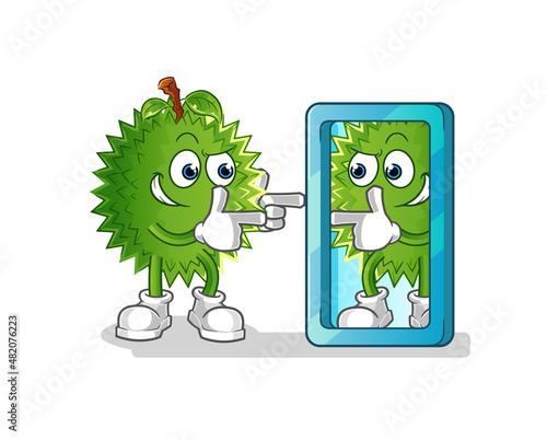 durian looking into mirror cartoon. cartoon mascot vector