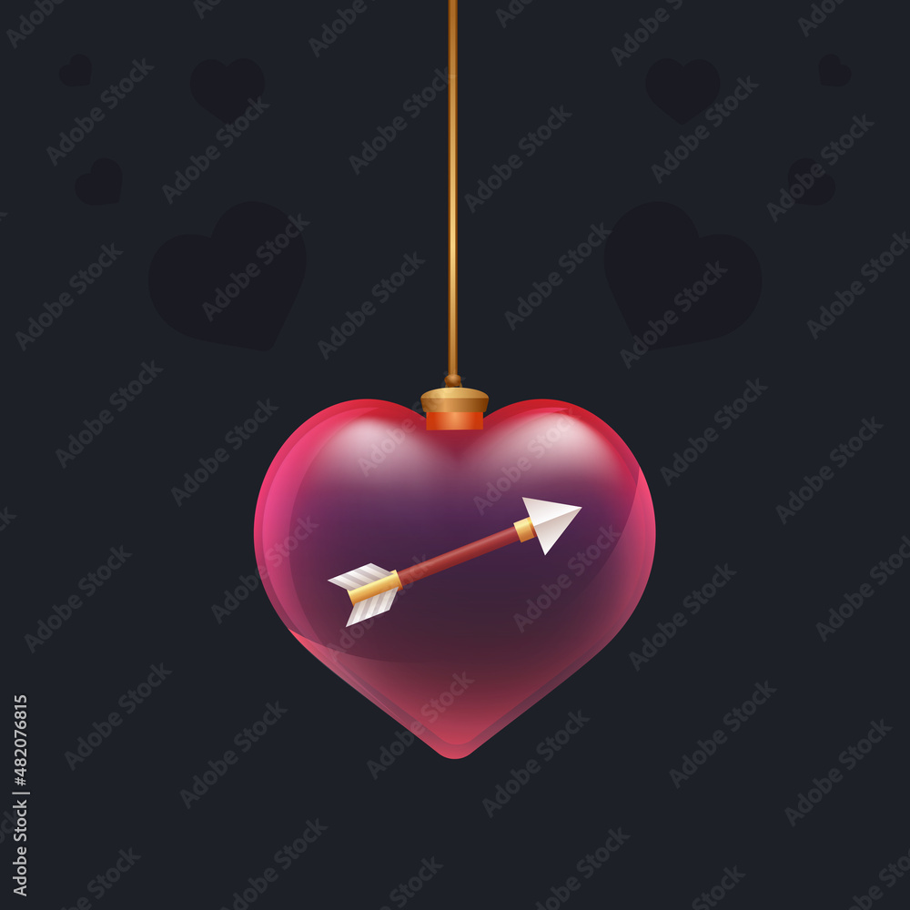 Red glass heart with a 3D arrow inside. Valentine day decoration element for design card, invintation or any advertising Red glass heart with a 3D arrow inside. Valentine day decoration element for design card, invintation or any advertising