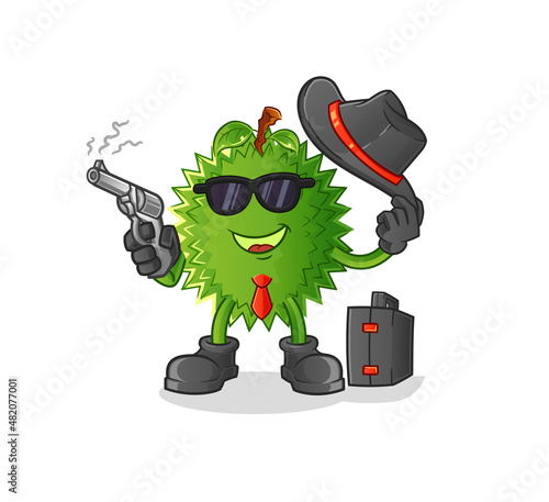 durian mafia with gun character. cartoon mascot vector