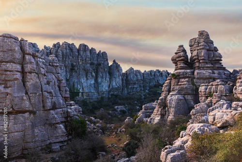 Natural area El Torcal de Antequera, landscape of karstic stone shaped by the weather. photo