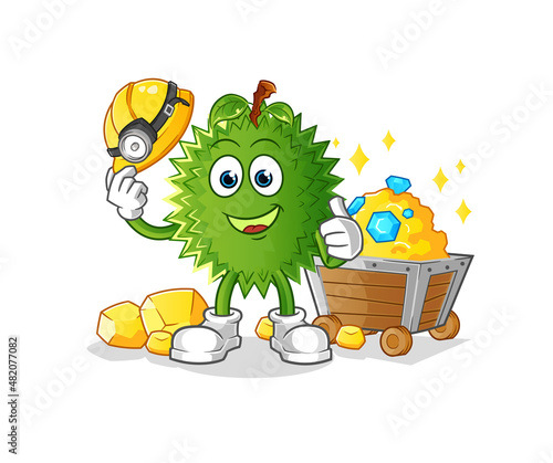 durian miner with gold character. cartoon mascot vector