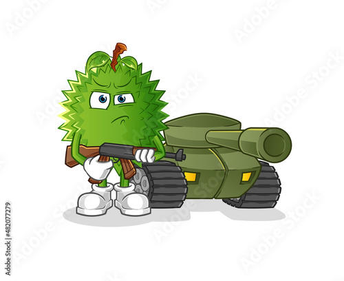 durian soldier with tank character. cartoon mascot vector